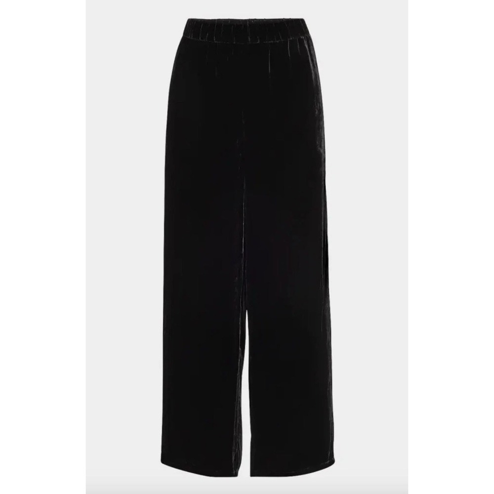 Eileen Fisher Pants Crushed Velvet Silk Blend Wide Leg Ankle Lagenlook Classic M - Picture 1 of 11